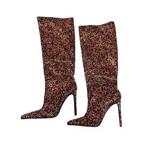 Azalea Wang Rhinestone Embellished Knee High Stiletto Boots Multi Color Size 8